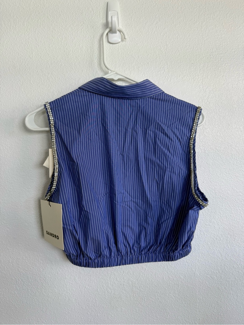 SANDRO Striped Shirt Crop Top - Picture 2 of 5